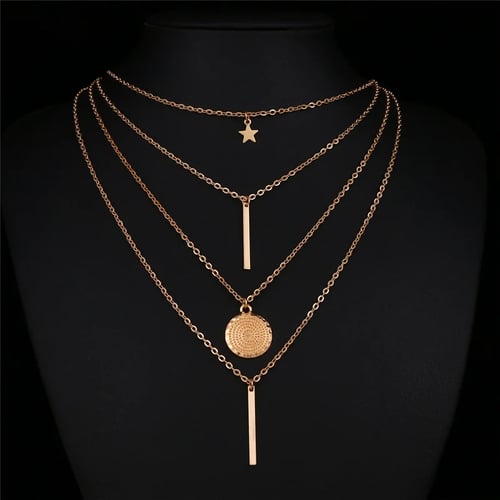 Women Fashion Star Moon Chain Necklace Mujer Eye Multilayer Double Chain Jewelry