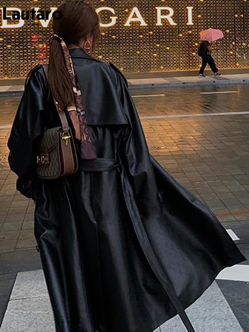 Lautaro Autumn Long Oversized Black, Oversized Black Trench Coat Womens
