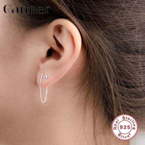 925 Sliver Star Love Heart Tassel Ear Stud Earrings Dangle Women Wedding Jewelry 