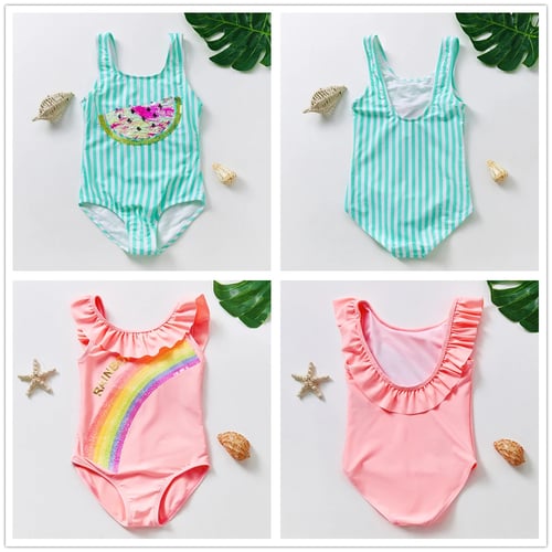 3-16Y Girls Swimwear Rainbow Sequins Girls Swimming outfit High quality ...