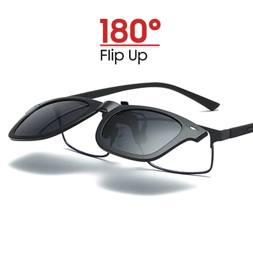 Polarized Sunglasses Clip-on Night Vision Flip-up Lens Fishing Driving Glasses 