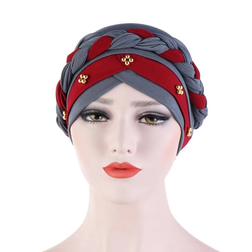 Women Muslim Braid Head Hijab Turban Wrap Cover​ Cancer Chemo Cap Hats