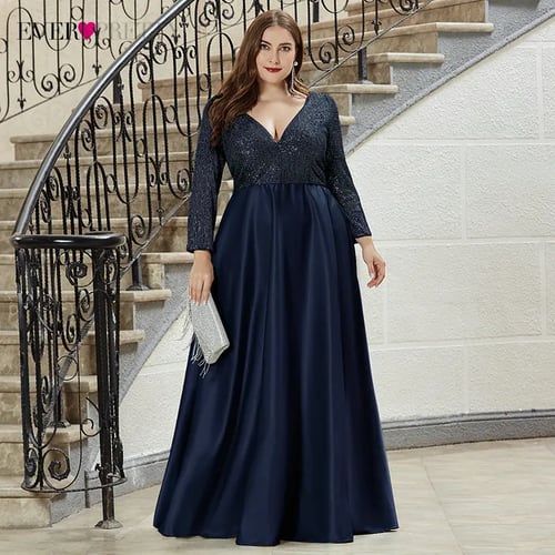 Ever-pretty Long Navy Blue Prom Gowns Formal Evening Party Dresses Plus Size 