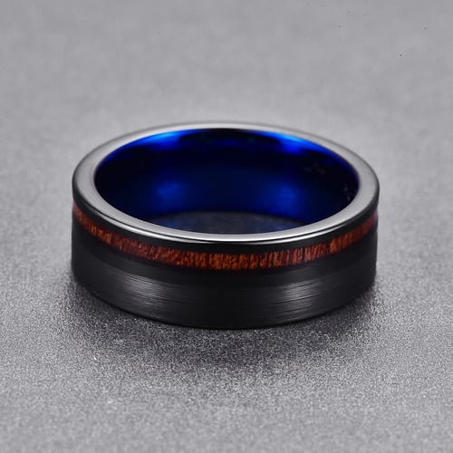 Black Tungsten Carbide Red Wood Inlay Mens 8MM Wedding Band Ring,Size 7-12