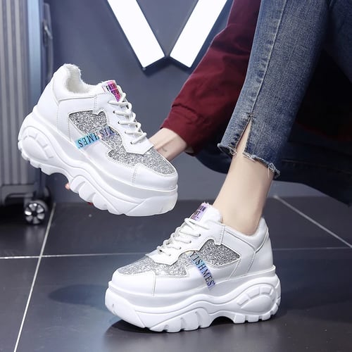 Thick-Soled Platform Vulcanized Shoes Womens Sports Shoes and Breathable Casual Running Shoes