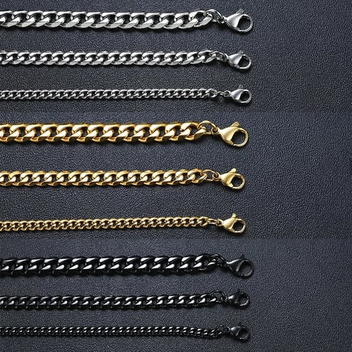 Mens Fashion Solid Stainless Steel Curb Chain Bracelet Punk Wristband Jewelry 