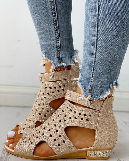 Women Sandals Wedge Fashion Hollow Roma Shoes Thick Heel Shoes Platform with Buckle 