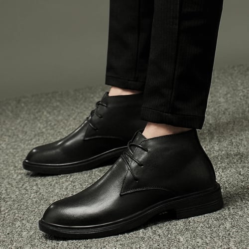 Hot Mens Black Real Leather Formal Dress Zip Round Toe Heel High Top Boots Shoes 