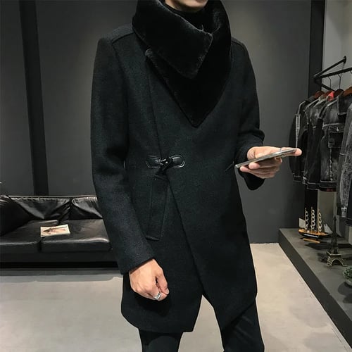 Big Fur Collar Mens Korean Slim Fit, Mens Fur Collar Trench Coat