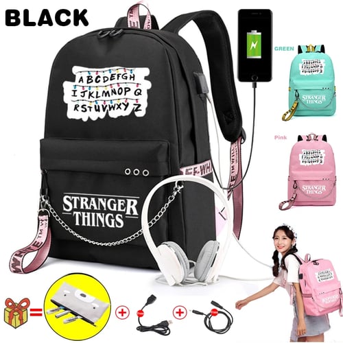 Stranger Things Backpack with USB Charging Port School Boys Girls Bookbag Laptop Backpack for Teens 