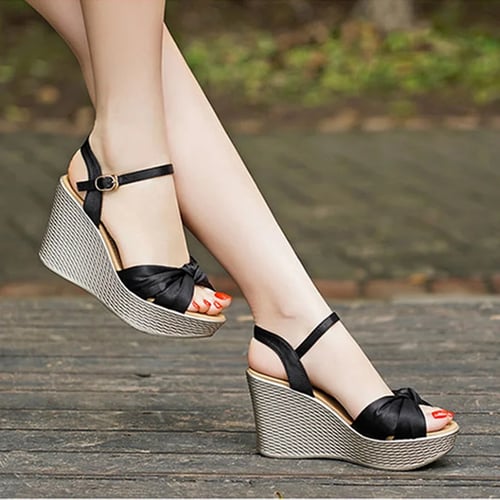 Wedges Sandals Woman Fashion Summer Heels Women S Ankle Buckle Strap Shoes For Female Footwear Peep Toe Black Gold Buy Wedges Sandals Woman Fashion Summer Heels Women S Ankle Buckle Strap