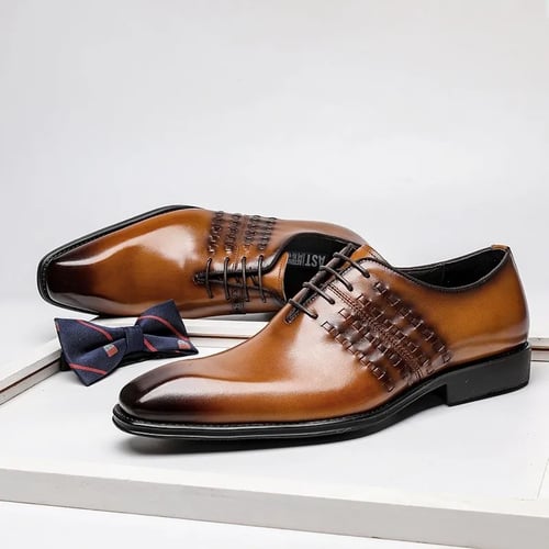 Men Oxfords Leather Shoes Pointed Toe Lace Up Formal Business Party Dress Shoes