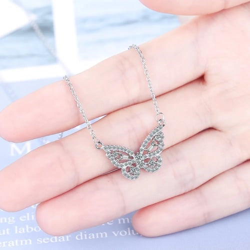 Silver Zircon Square Pendant Necklace Shiny Clavicle Chain Women Jewelry New 