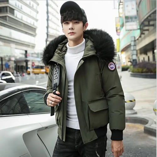Mens Thicken Fur Collar Down Cotton Padded Warm Hooded Ourdoor Leisure Coat 2019 