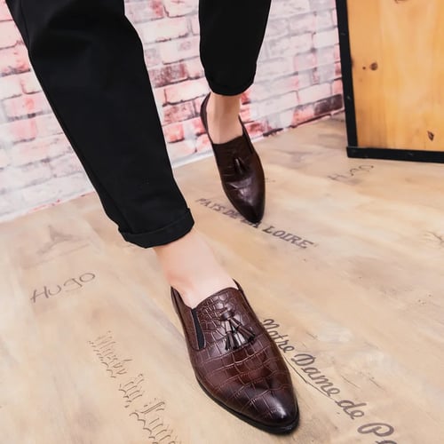 Men Dress Shoes Leather Slip on Tassel Loafers Pointed Toe Business Wedding Work Oxfords Moccasins