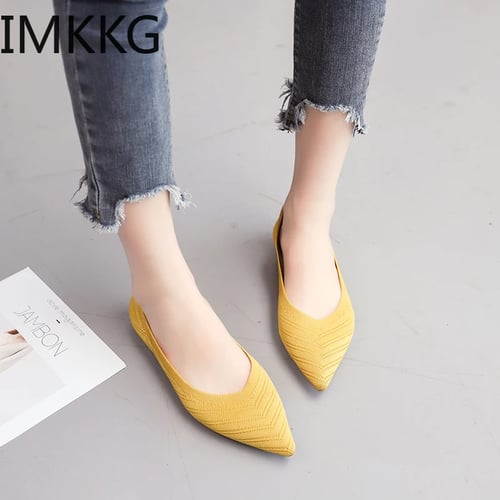 Women's Knit Pointed Ballet Flat Casual Ballet Comfort Soft Slip On Flats Shoes 