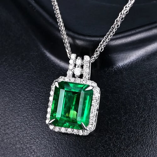 925 Sterling Silver Certified Emerald Pendant Green Necklace Gift Free ship