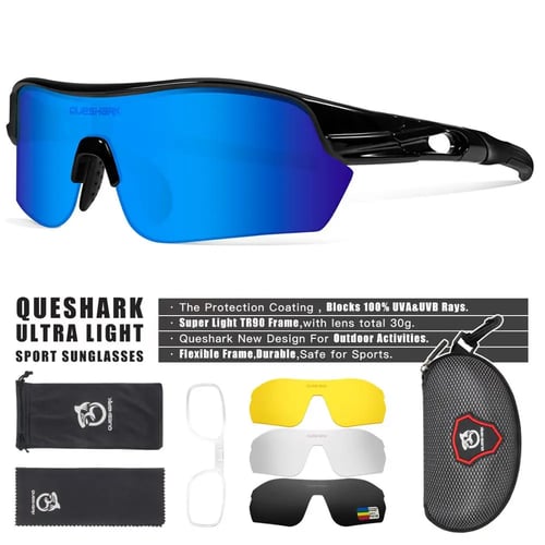 Queshark Polarized Sports Sunglasses with 4 Lenses for Cycling Running Fishing