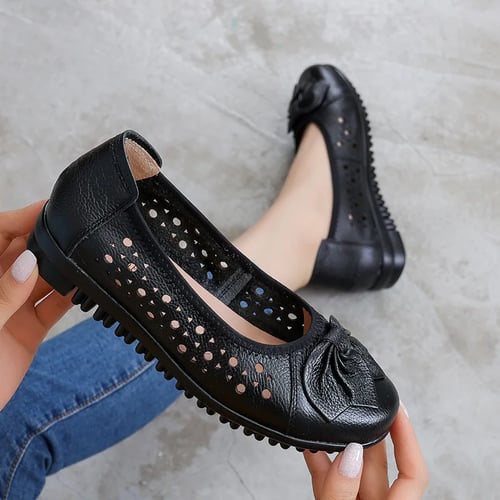 Genuine Leather Shoes Women Butterfly-Knot Loafers Women Flats Ballet Autumn Winter Casual Flat Shoes Womans Black 