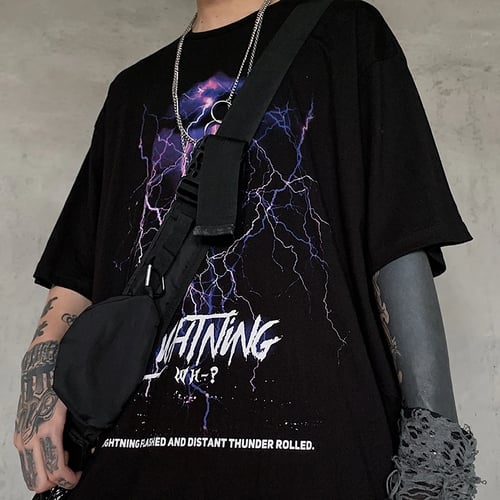 Harajuku Casual Tee Hip Hop Shirt Lightning Print Tee Shirt Gonthwid shirts Concert Shirt Hip Hop Dark Lightning Streetwear Tshirt