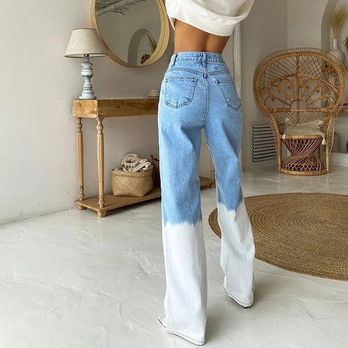 Waatfaak Tie Dye Contrast Wide Leg Jeans Women Straight Casual Harajuku Blue Denim Pants Long Korean Style Jeans Baggy Outfit Buy Waatfaak Tie Dye Contrast Wide Leg Jeans Women Straight Casual