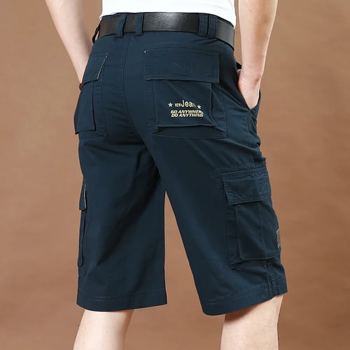 Men 3/4 Length Pocket Shorts Cargo Pants Work Trouser Military Cotton Soft Solid 