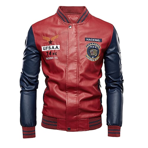 2019 Men's PU Leather Slim Fit Casual Jacket Baseball Coat Slim Outwear Overcoat