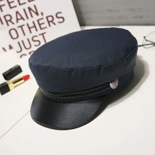 Pu Leather Military Hat Sailor Hats Cotton Flat Top Travel Cadet Hat Captain Cap Berets Painters Cap Army Caps Women