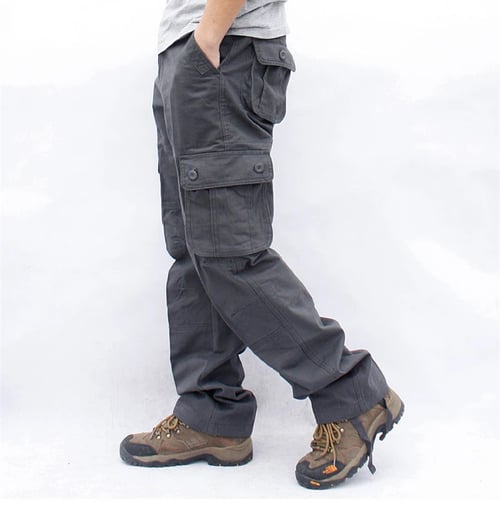 Men Tactical Cargo Combat Work Trousers Military Army Casual Loose Pockets Pants 