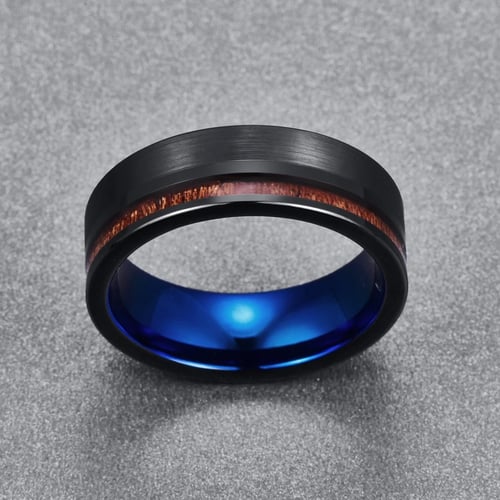 Black Tungsten Carbide Red Wood Inlay Mens 8MM Wedding Band Ring,Size 7-12