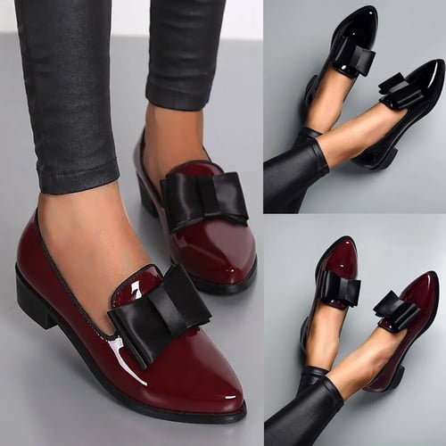 Spring Autumn Flat Shoes Woman Pointed Toe Buckle Casual Patent Leather Women Flats red