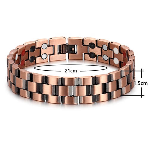 RainSo Mens Womens Magnetic Therapy Tungsten Bracelet Link Black & Rose Gold