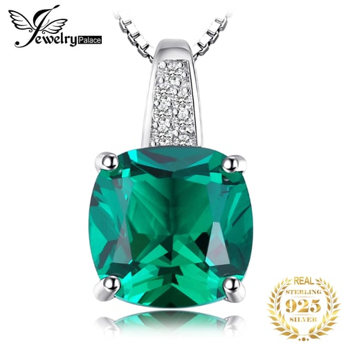 Necklaces Jewelry Gifts Pendants Simulated Nano Emerald Pendant Necklace 925 Sterling Silver Gemstones Choker Statement Necklace Women Without Chain