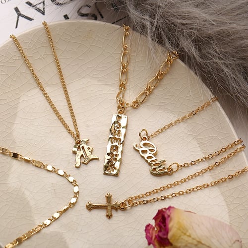 Fashion Multi-layer Key Lock Cross Word Letter Pendant Necklace Jewelry Gifts 