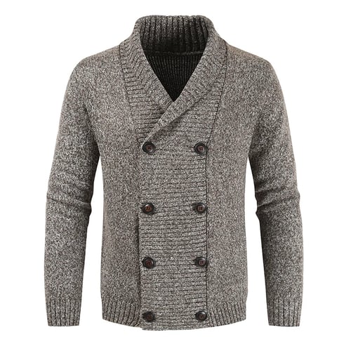Winter Cashmere Men's Coat Lapel Long-Sleeved Cardigan Button Solid Color Slim Fashion Casual Coat