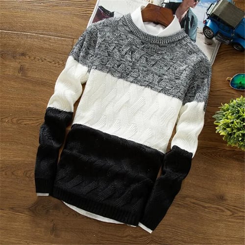 Autumn Winter Sweater Striped Men O-Neck Pullovers Knitted Long Sleeve Sweaters Knitwear 