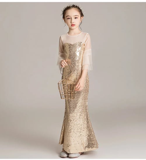 Girl Wedding Sequined Sexy Slim Mermaid Party evening hostess Dresses Gown Catwalk Costume Kids Clothes Vestidos - buy Gold Girl Wedding Dress Sequined Sexy Mermaid Party evening hostess Dresses