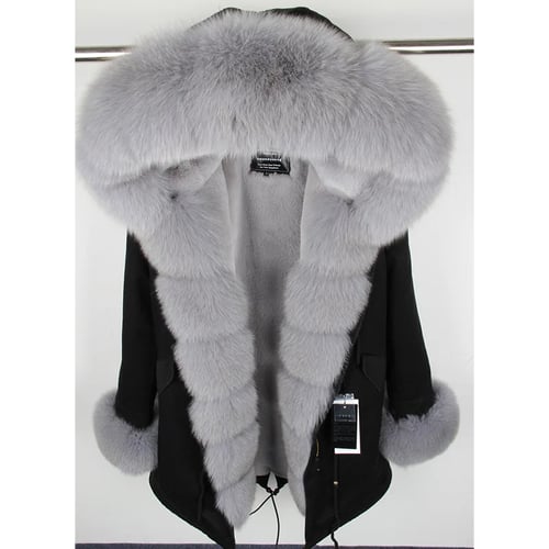 2020 Natural Real Fox Fur Jacke Coat, White Coat With Fur Collar And Cuffs