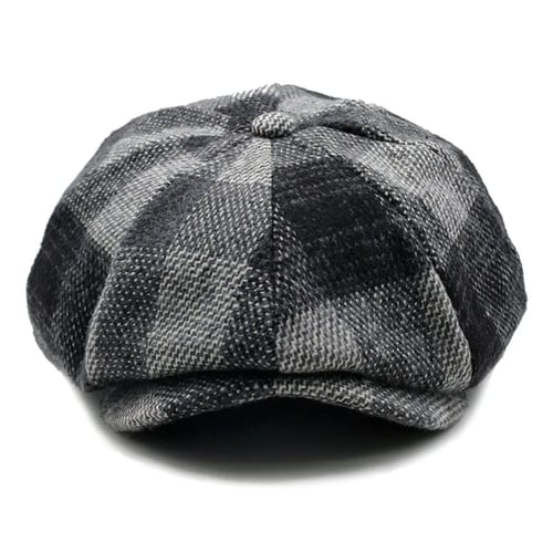 Newsboy Cap Flat Cap Wool Comfort Mens and Womens Winter Warm Classic Color Plaid Cap 