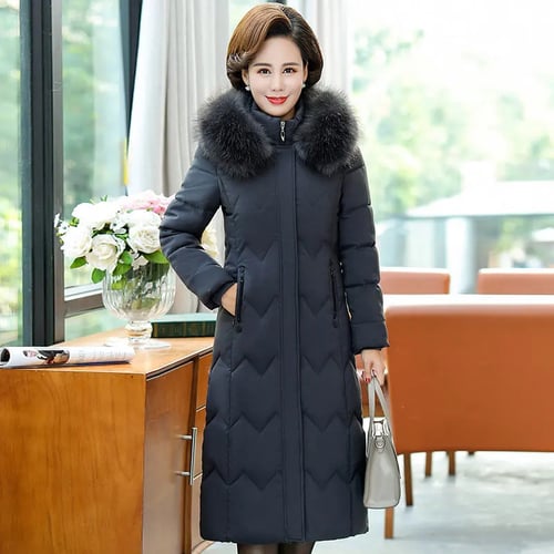 Lady Womens Big Fur Collar Hooded Coat Winter Long Parka Warm Down Padded Jacket