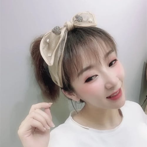 Women Cute Bow Rabbit Ear Solid Color Hair Band Headband Fabric Head Wrap Wire 