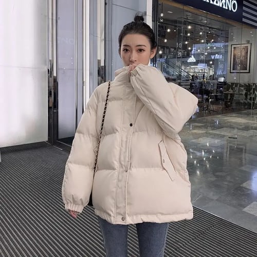 Korean Style 2020 Winter Coat Women Hooded Solid Black White