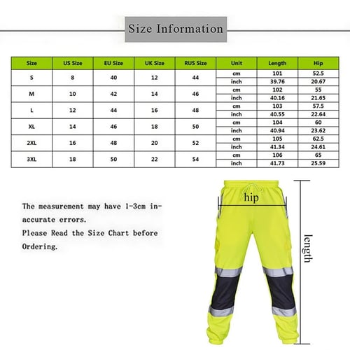 Men Road Work High Visibility Overalls Mid Waist Pocket Work Trouser Flat Pants 