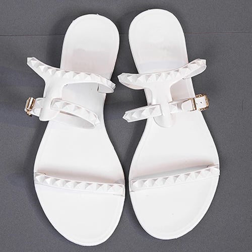 New Women Summer Rivet Jelly Sandals Simple Flats Sandals Slippers