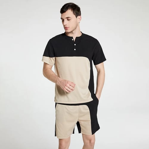 Summer Mens T-Shirts Shorts Set 2PCS Tracksuit Sportswear Athletic  Tees Jogging
