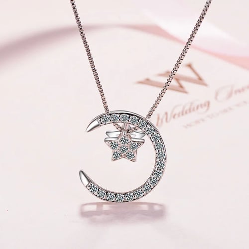 Womens 925 Sterling Silver Blue Zircon Star Pendant Box Chain Necklace Xmas Gift