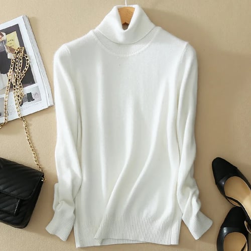 Turtleneck Sweater Women Cashmere Knitted Pullover Winter Solid Slim Tops Jumper
