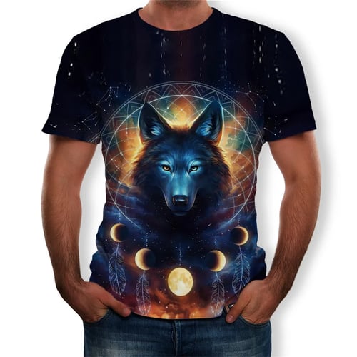 Fashion Men Casual T-Shirt 3D Funny Print Wolf Short Sleeve Tops Tee Hot Sale