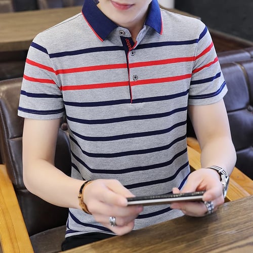 Polo Shirt Striped Short-Sleeved Summer Cool Shirt Streetwear Fashion Men's top Clothes