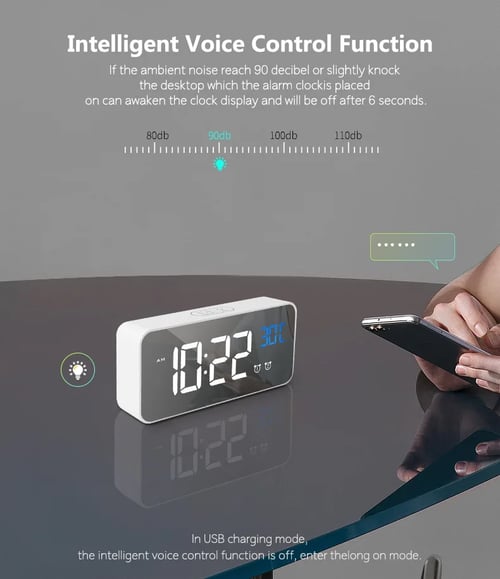 Led Alarm Clock Sound Activated, Desktop Digital Clock With Seconds